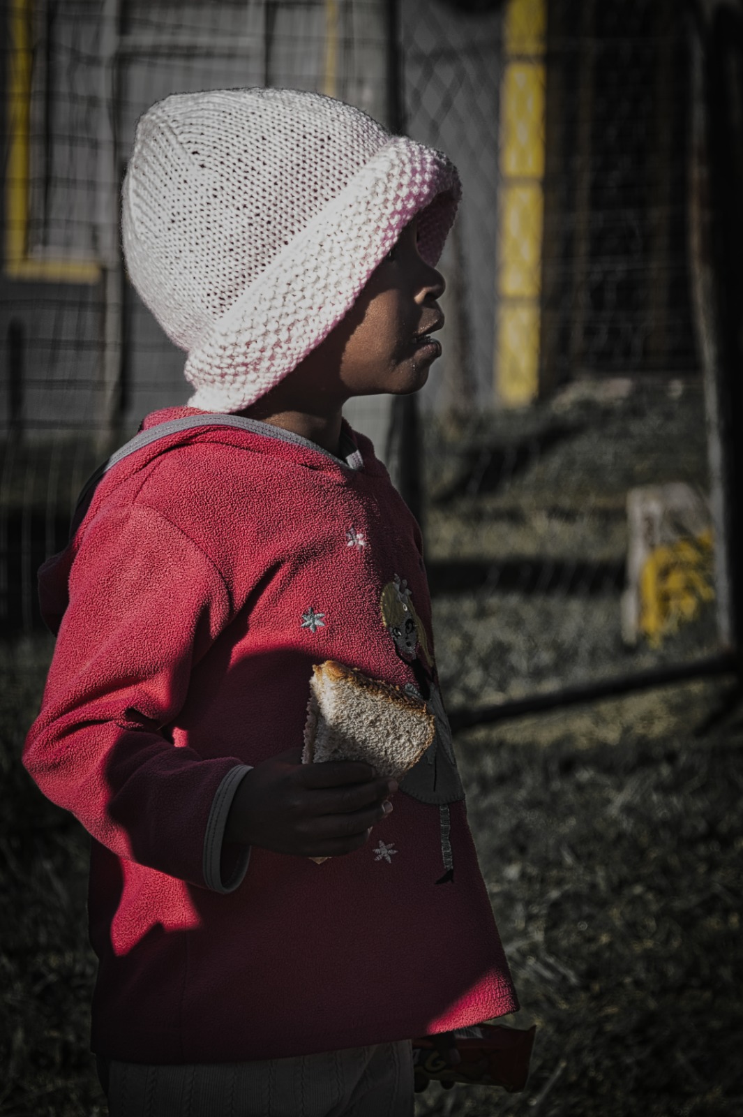 Child holding bread in the sunlight
